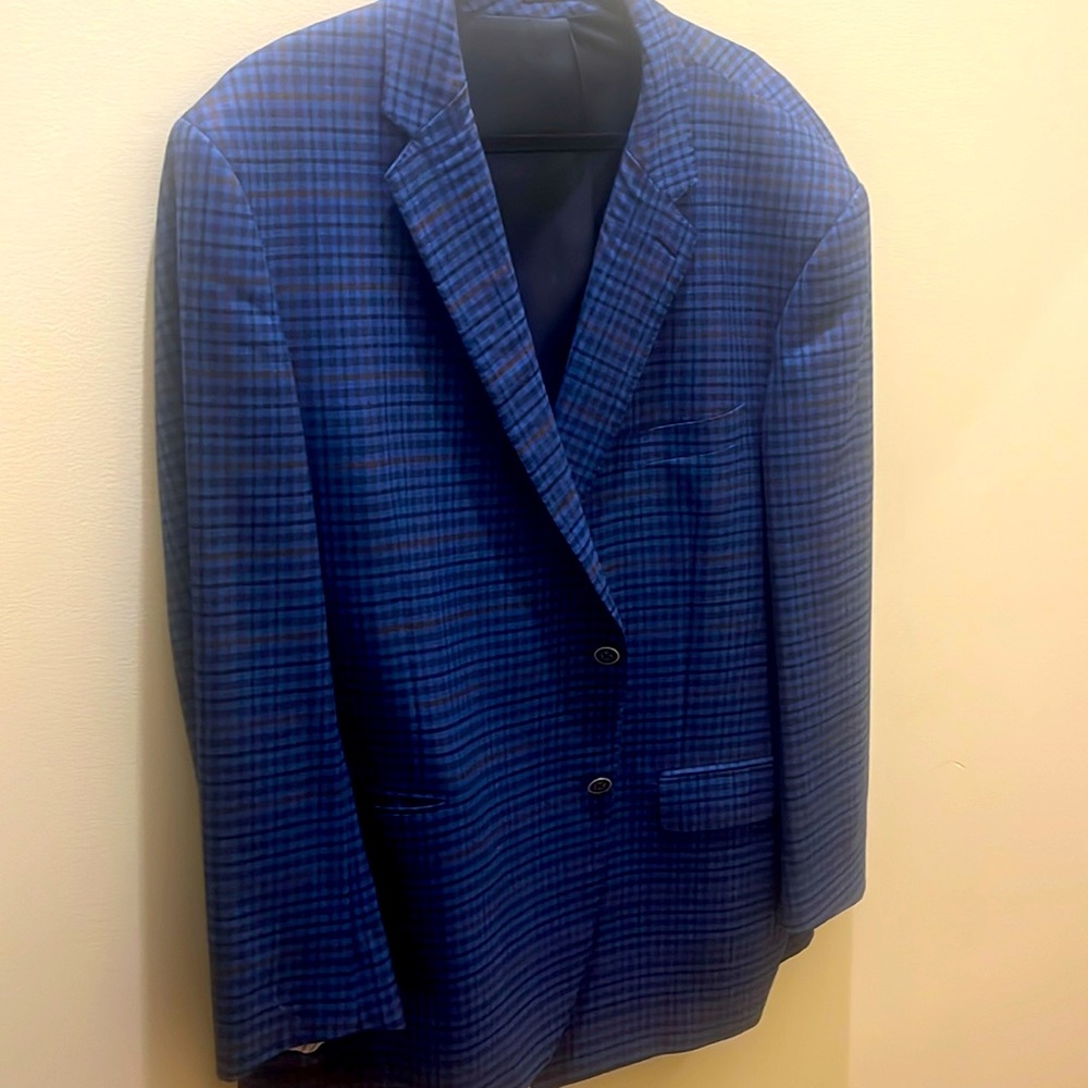 Navy Blue & Brown Plaid Italian Wool Sport Coat